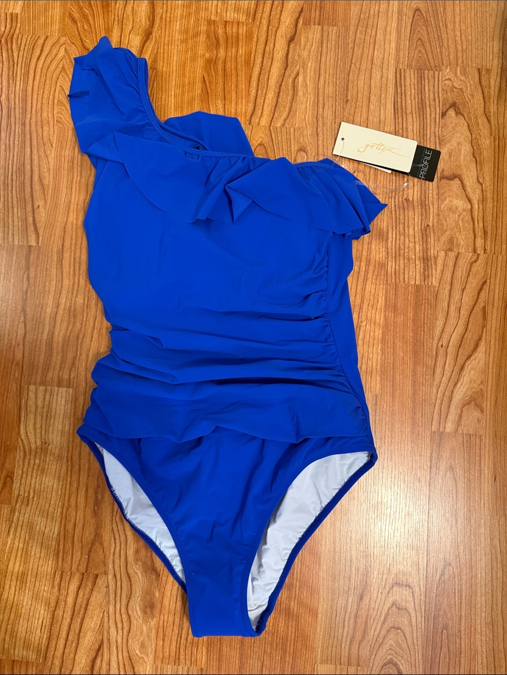 Gottex Cobalt One-Shoulder Ruffle Swimsuit